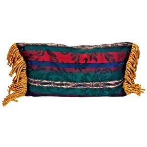 Vintage Rectangle Tapestry Pillow Heavy Gold Fringed Edge Scrolls and Stripes